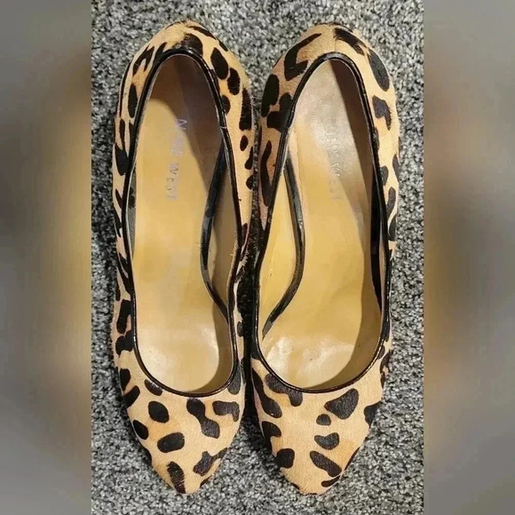VTG Nine West NW7PRISILLA Leopard print stiletto pumps, real fur, size 6.5M - Picture 9 of 10